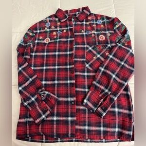 Embroidered Plaid Flannel Shirt – Floral Boho Button Down